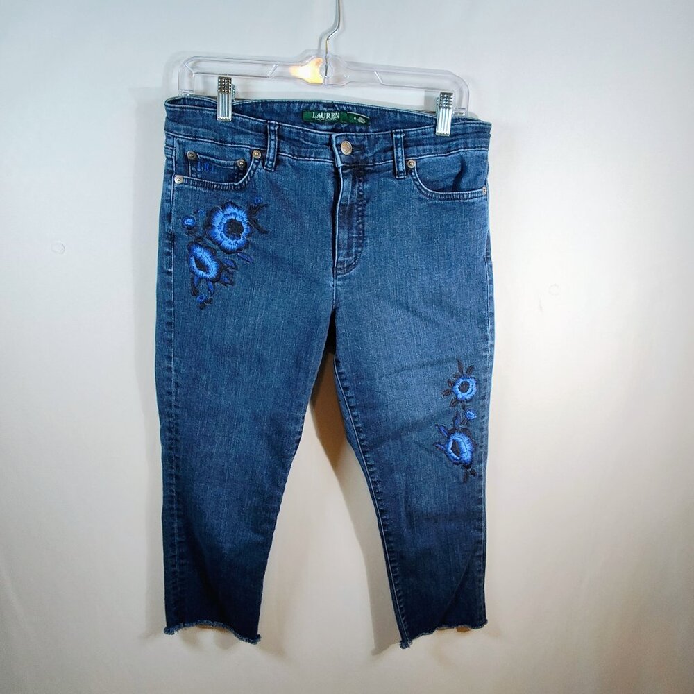 Lauren Ralph Lauren Women's Size 8‎ Premier Skinny Cropped Embroidered Jeans
